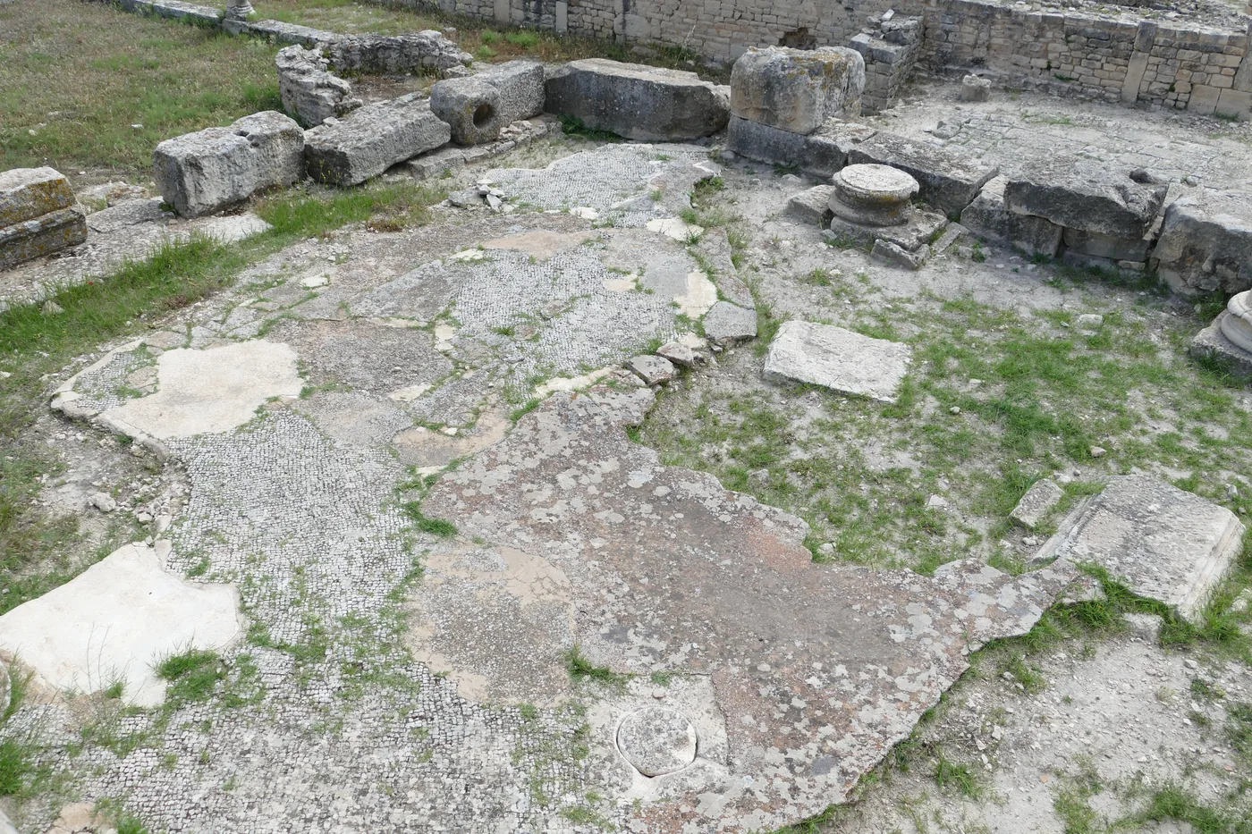 Roman ruins and streets at the Dougga archaeological site